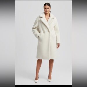 Zara Womens Button Teddy Sherpa Faux Shearling Coat Jacket Ivory Medium